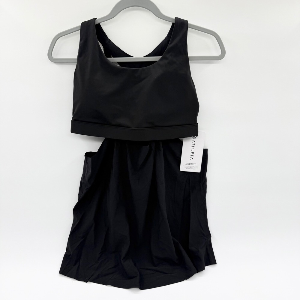 Athleta Ultimate 2-in-1 Support Top D-DD Black Medium Impact‎ Tank M NWT
